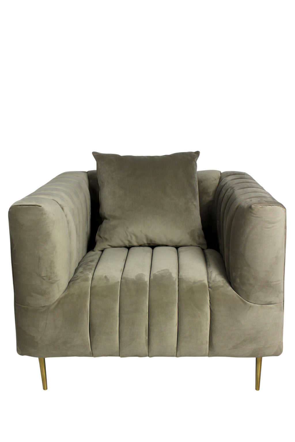 37" Beige Velvet And Gold Solid Color Lounge Chair-2
