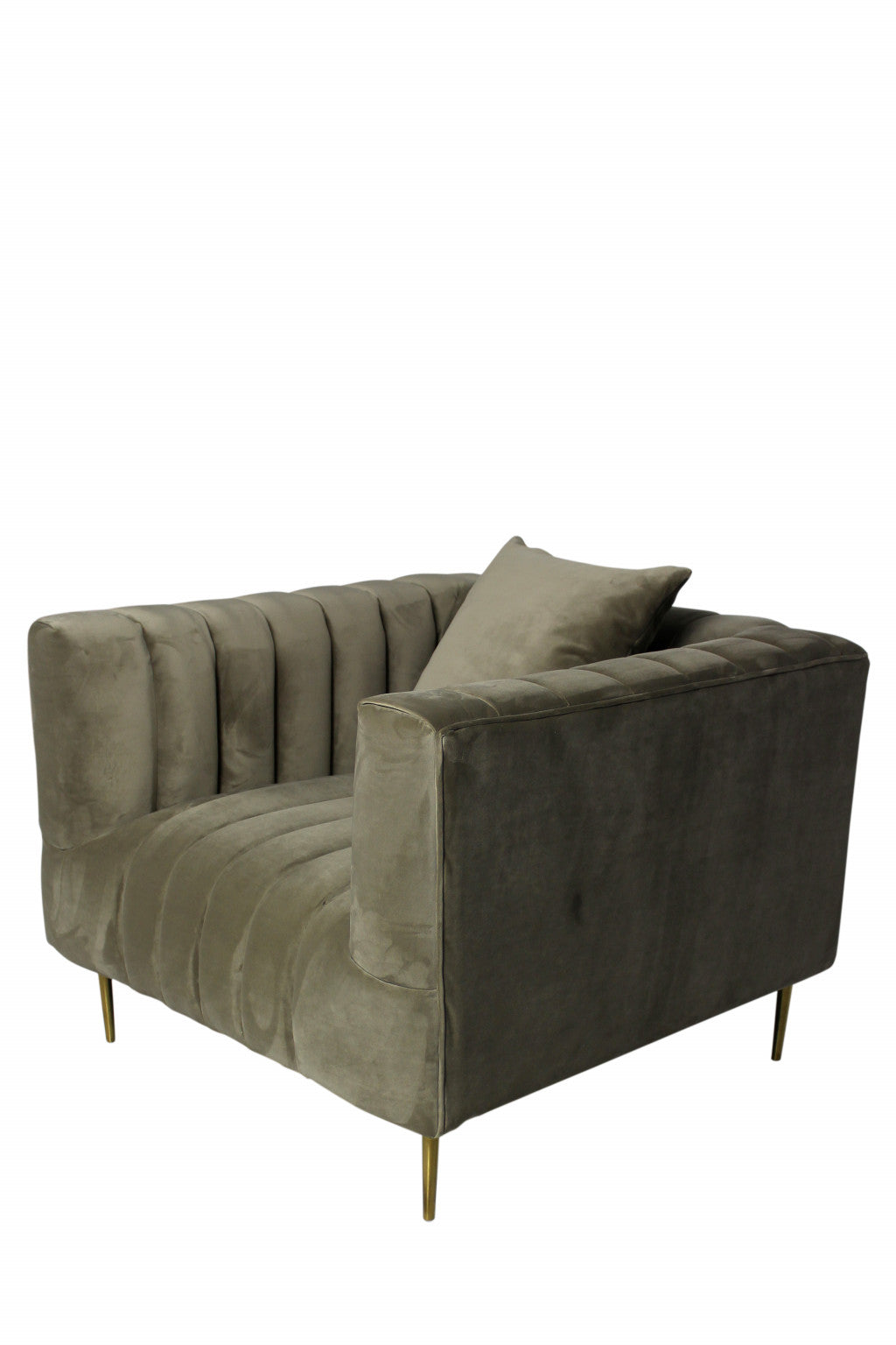 37" Beige Velvet And Gold Solid Color Lounge Chair-1