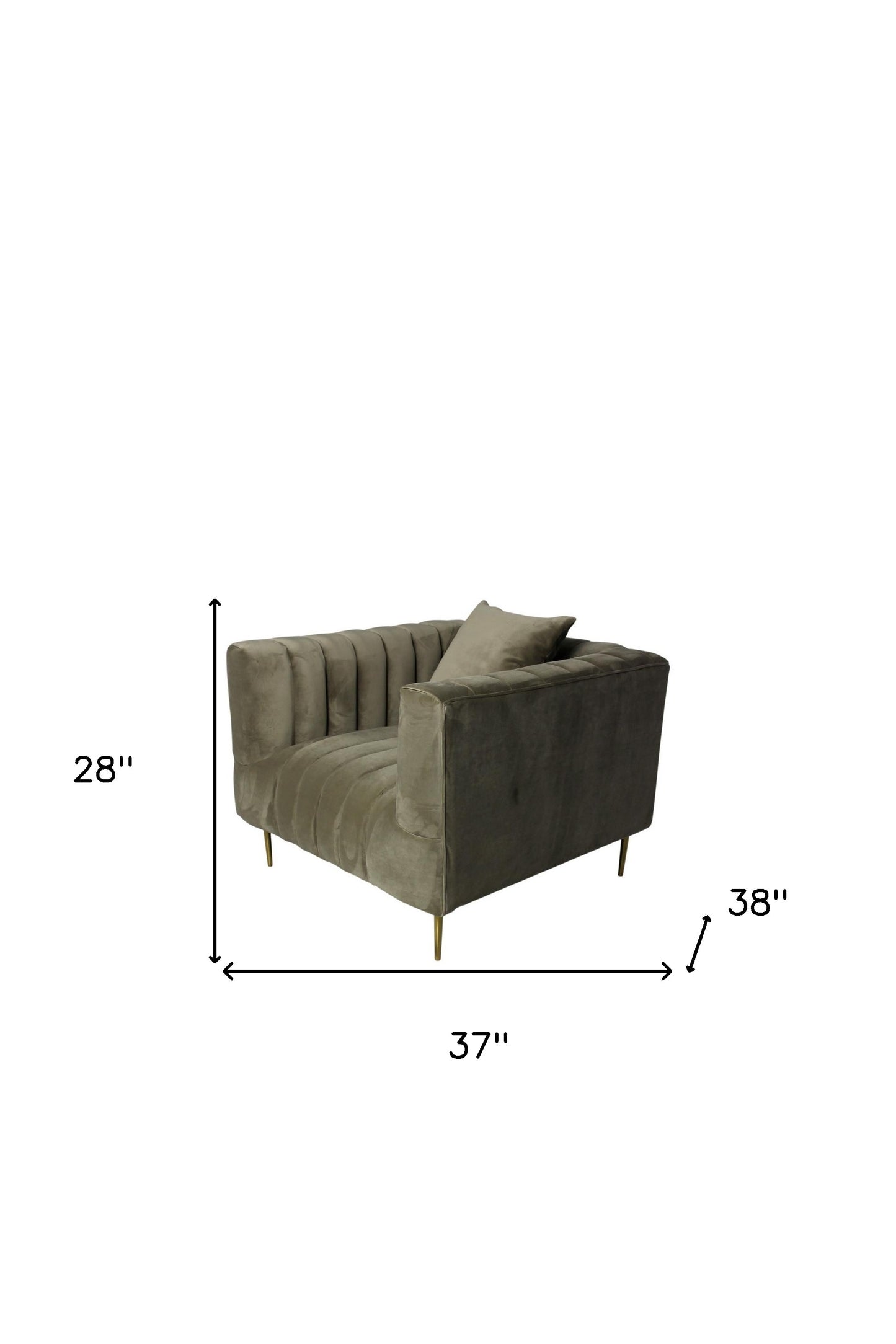 37" Beige Velvet And Gold Solid Color Lounge Chair-3