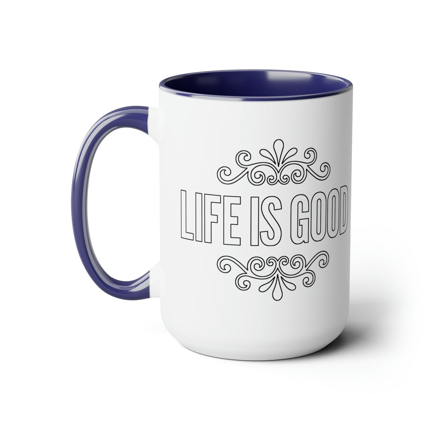 Ceramic Coffee Mug 15oz - Life is Good Black Outline Graphic Illustration