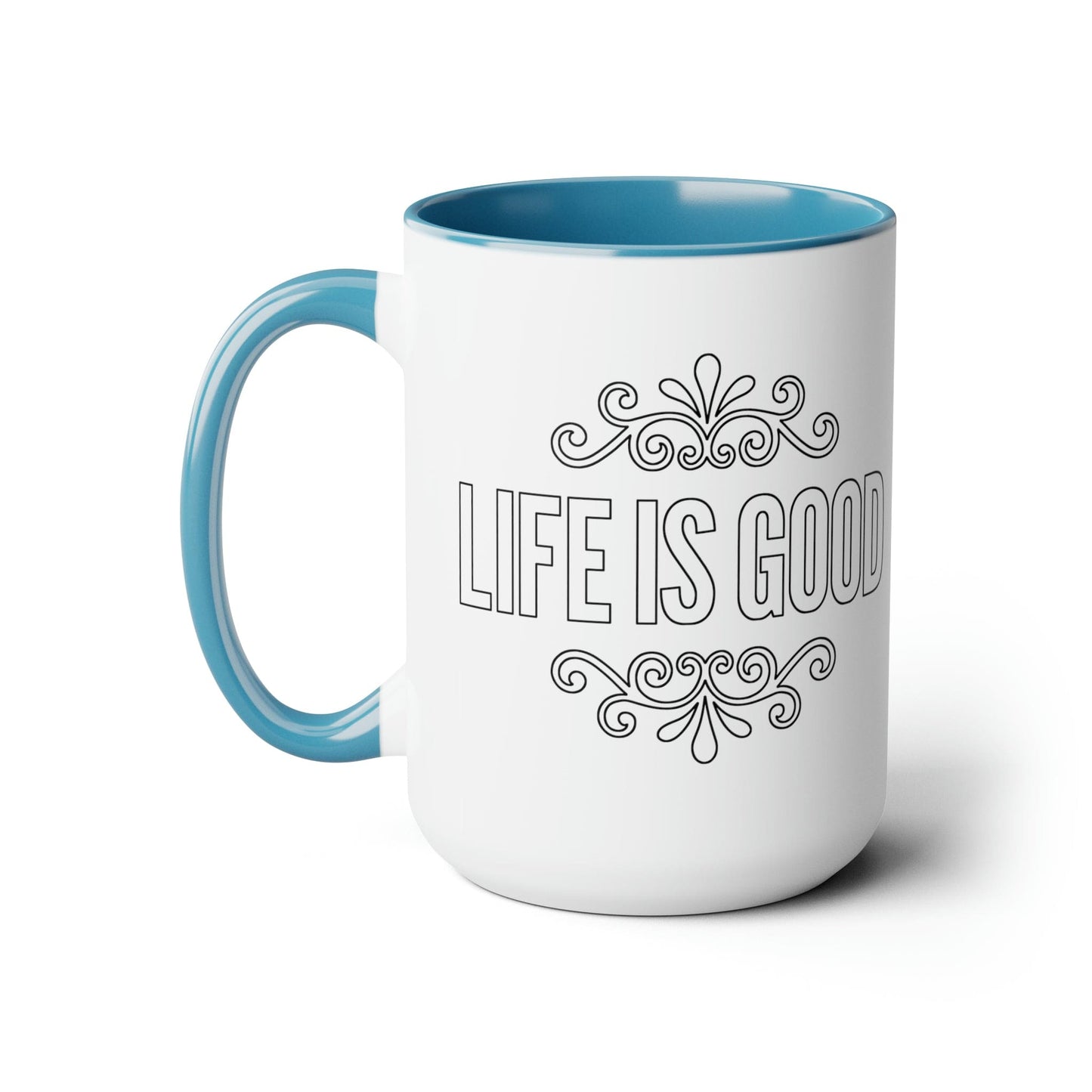 Ceramic Coffee Mug 15oz - Life is Good Black Outline Graphic Illustration