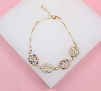 Multicolor Zirconia Puka Shell Charm Bracelet (I164)