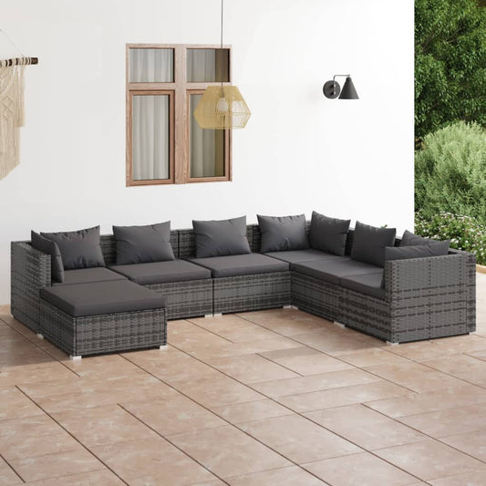 vidaXL 7 Piece Patio Lounge Set with Cushions Poly Rattan Gray-0