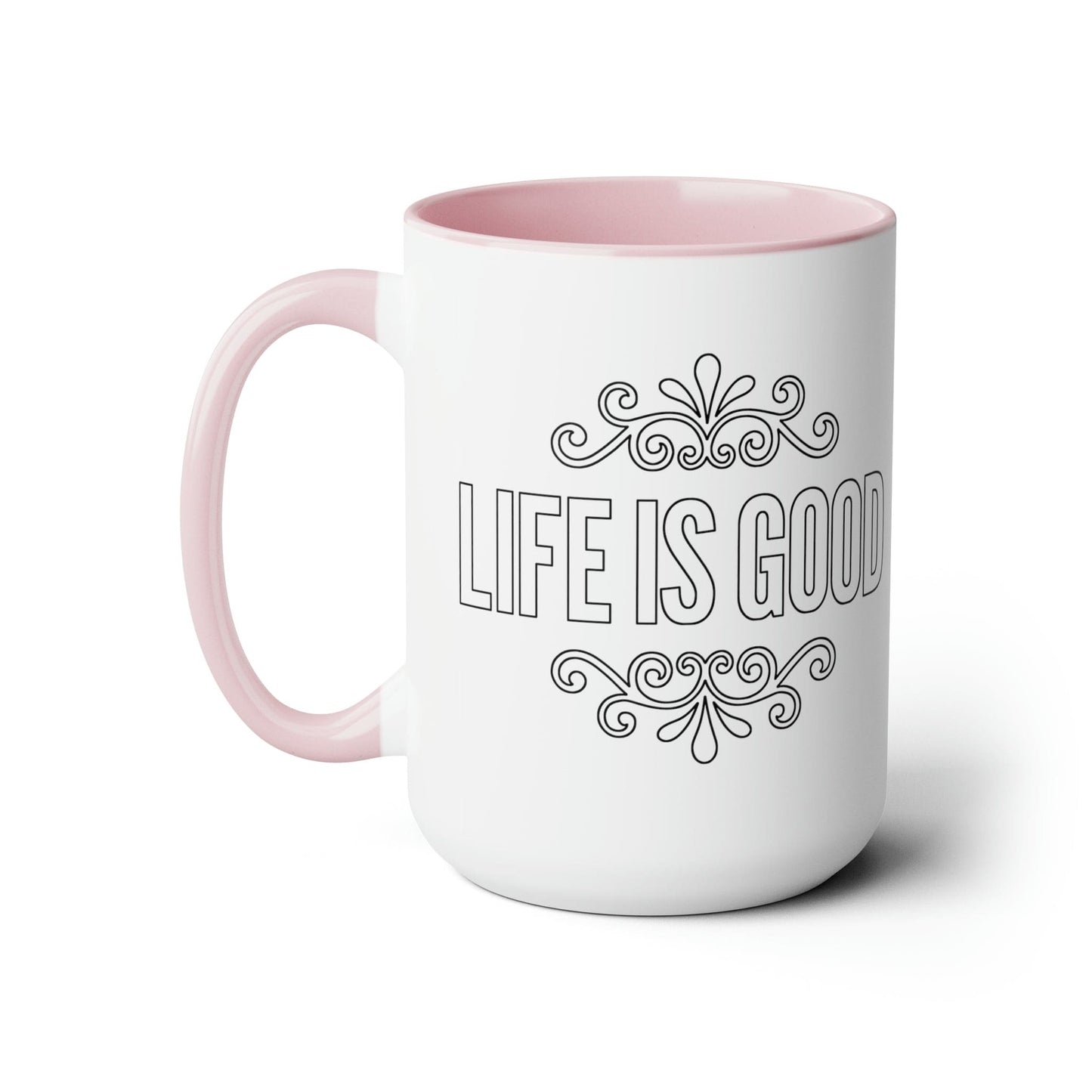 Ceramic Coffee Mug 15oz - Life is Good Black Outline Graphic Illustration