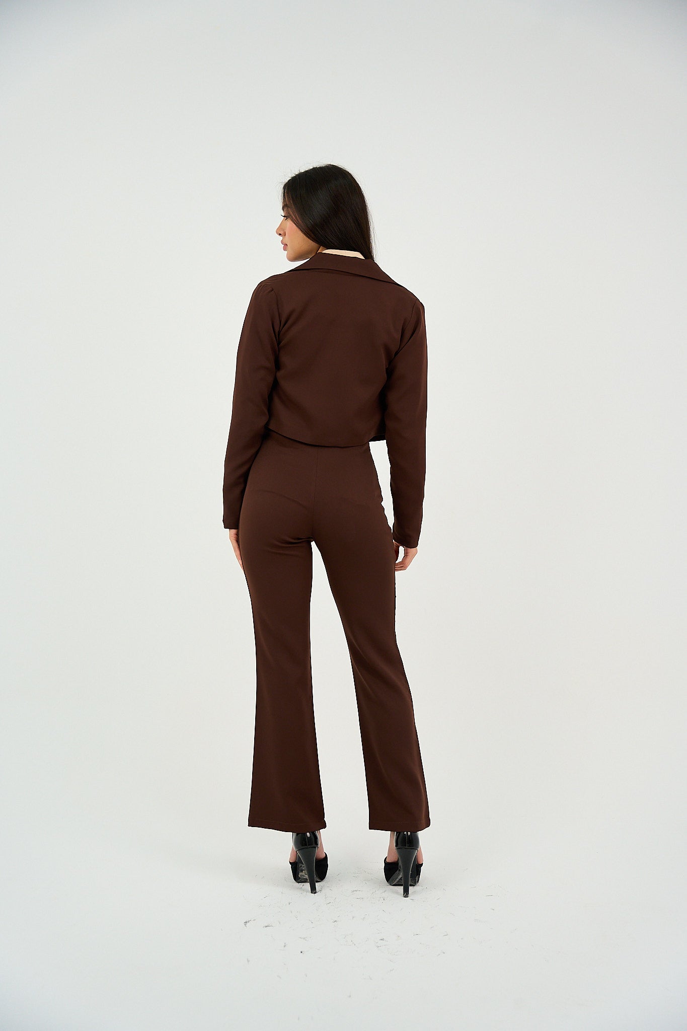 Flared Suit Trousers - Brown-3