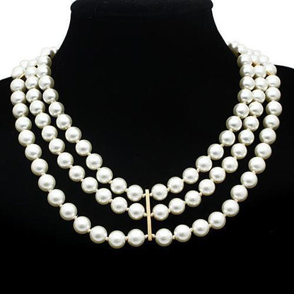 LO2644 - Gold Brass Necklace with Semi-Precious Onyx in Jet