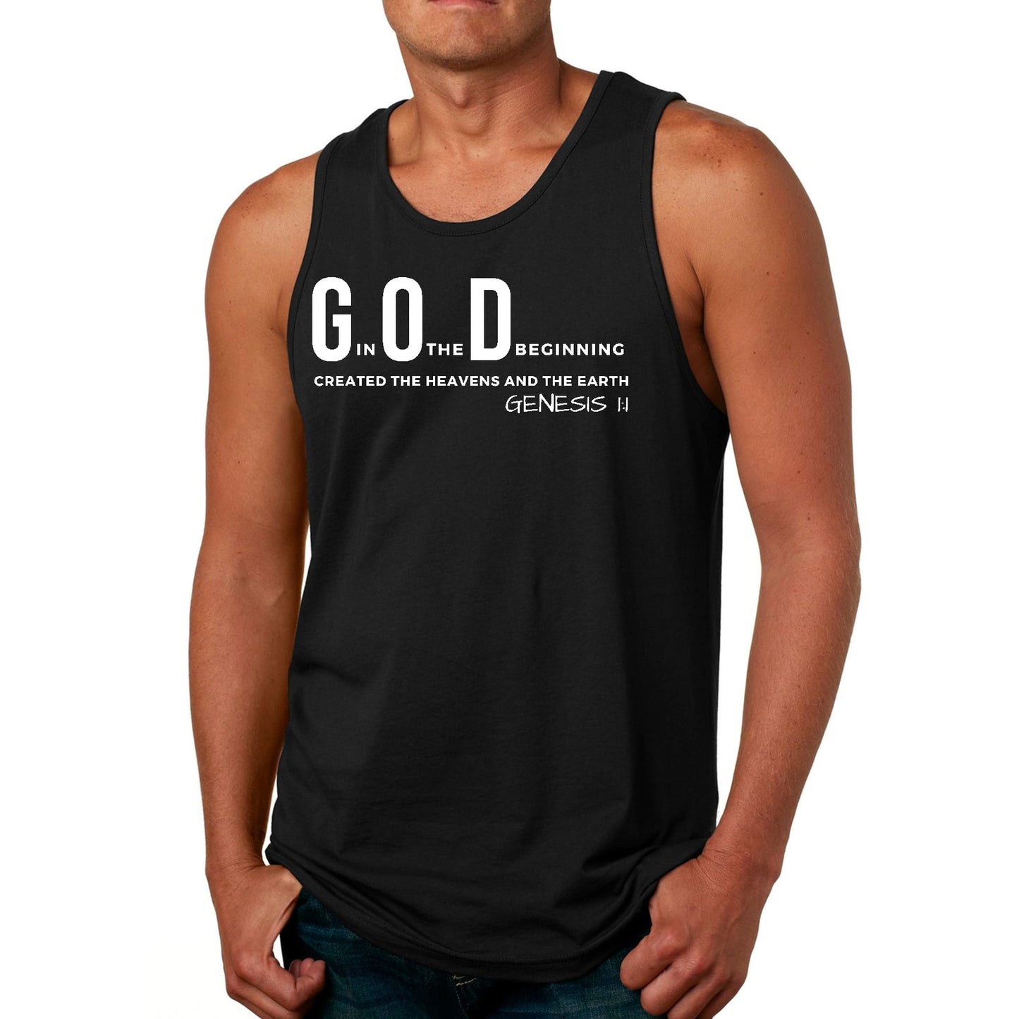Mens Fitness Tank Top Graphic T-shirt God in the Beginning Print