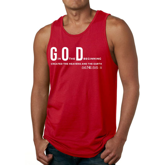 Mens Fitness Tank Top Graphic T-shirt God in the Beginning Print