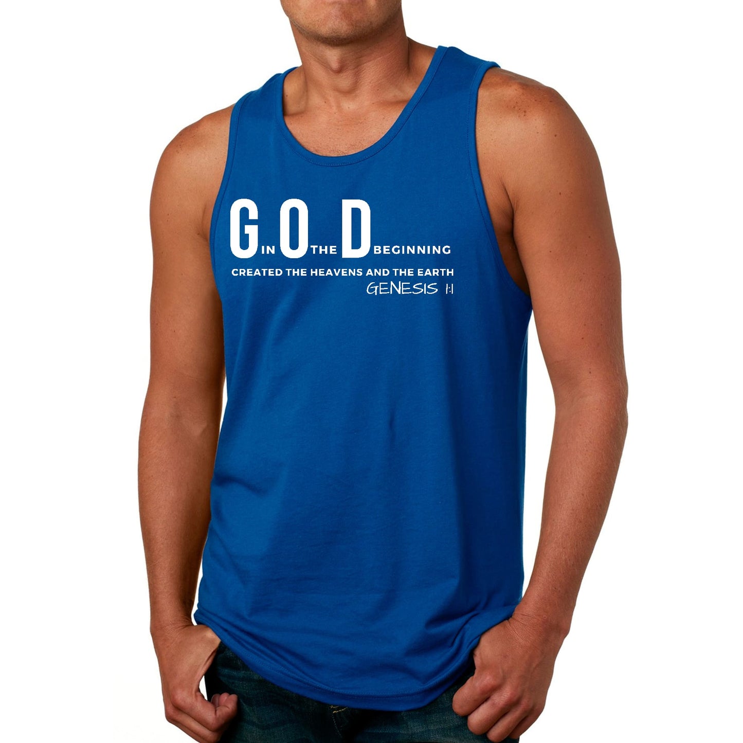 Mens Fitness Tank Top Graphic T-shirt God in the Beginning Print