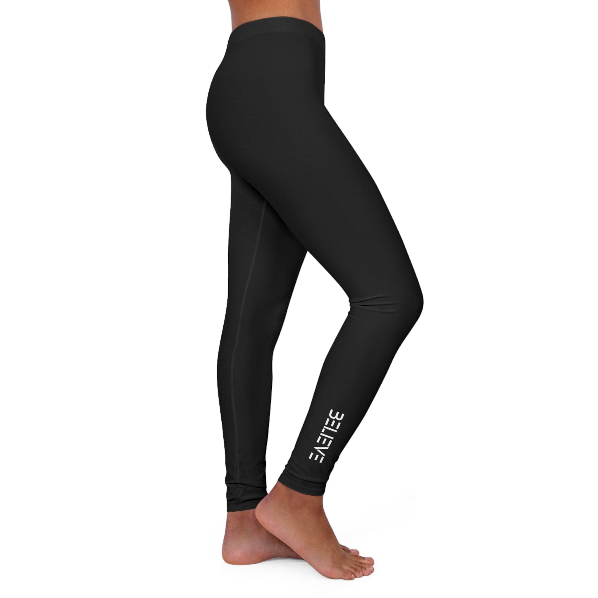 Womens Black Fitness Leggings Believe - Inspirational Motivation-2