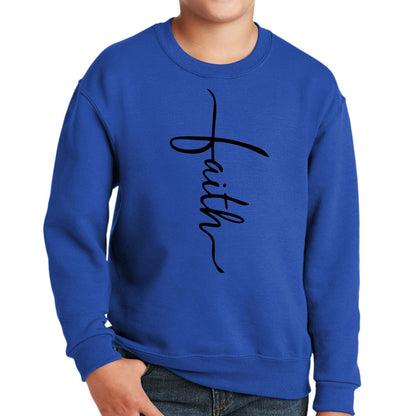 Youth Graphic Sweatshirt Faith Script Cross Black Illustration