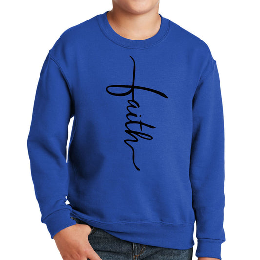 Youth Graphic Sweatshirt Faith Script Cross Black Illustration