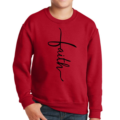 Youth Graphic Sweatshirt Faith Script Cross Black Illustration